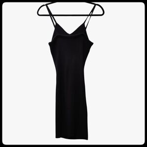 Women's Black Ribbed Dress with Spaghetti Straps